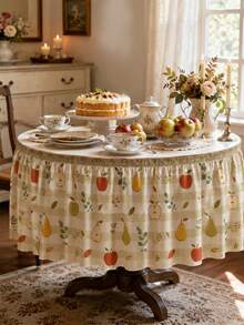 1pc Minimalist Green Plaid Autumn Party Tablecloth With Harvest Fruit Pattern, Suitable For Birthday Party And Autumn Party Events, Holiday Decoration Tablecloth - Multicolor - View 5