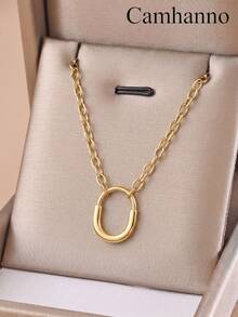 Camhanno 1 buah Kalung Cincin Oval Sederhana Terbuat dari Baja Tahan Karat Berlapis Emas 18K, Tersedia dalam Berbagai Gaya untuk Aksesori Harian Wanita - MultiWarna - View 1