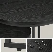 Aseto Nest Of 2 Coffee Tables Set Round Side Nesting Table Wood Small & Large End Accent Desk Nightstand Bedside Cabinet Unit Board For Living Room Bedroom Home Office Furniture Decor Modern Stackable Dual Countertop Multi Color Wooden Legs - Black - View 3