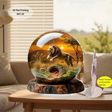 1pc Acrylic Crystal Ball Grassland Lion Desktop Ornament, 2D Flat Printed African Animal Landscape, Creative Decorative Craft For Living Room And Study - Lion - View 4