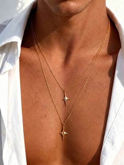 2pcs/Set Vintage Jesus Cross Pendant Necklace, Fashionable Layered Necklace, Suitable For Men's Daily Wear