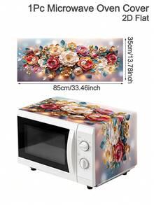 1pc Floral Microwave Dust Cover, Elegant Flowers Design Polyester Toaster Oven Dust Cover, 85x35cm Washable Machine Protector Decor For Home Kitchen, Appliance Dustproof Cover, 2D Flat - Floral - View 16