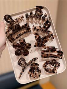 10pcs Leopard Print Flower Hair Clips, Girls Hair Accessories, Party Holiday Gift, Daily Updo Hair Claw - Multicolor - View 2