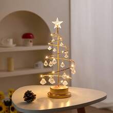 Christmas Tree Copper Wire Night Light, Holiday Gift, Warm White, Crystal Pendant, Fashionable Room Decor Ornament, Atmosphere Night Lamp - Multicolor - View 3