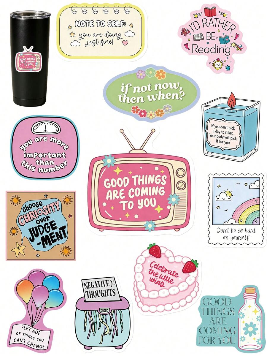 50pcs Cartoon Inspirational Stickers For Scrapbooking, Laptop, Luggage, Water Bottle, Phone Case DIY Decoration School Supplies - 50pcs - View 1