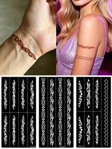 3 Estilos de Plantillas de Tatuaje de Henna con Cadena de Tótem, Diseño Clásico Hueco Vintage, Herramienta de Pintura Corporal DIY para Muñeca y Brazo Superior, Adecuado para Festivales de Música, Fiestas, Atuendos de Chica Sexy - Negro - Ver 2