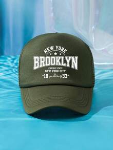 1件裝 男士 BROOKLYN 1833 綠色多色印花個性化戶外休閒時尚沙灘露營防曬透氣網布可調尺寸棒球帽卡車帽禮物，適合日常配戴 - B - 查看 28