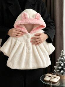 Autumn/Winter Baby Girls Warm Soft Fuzzy Short Cardigan Jacket, Cute Outdoor Thermal Lined Hooded Winter Shawl - White - View 1