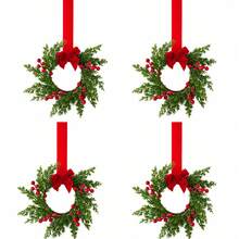 2/4 / 6 Pcs Christmas Wreaths For Front Door 10 Inch Christmas Kitchen Decor Mini Wreath With Artificial Red Berries And Ribbon Bow Small Xmas Reef For Cabinets Window Wall Holiday Decor - Red - View 2