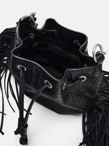 1pc Minimalist Shoulder Bag Featuring A Textured Finish And Black Tassel Detail; A Versatile Choice For Commuting That Works As A Crossbody, Handbag, Or Retro-Style Underarm Bag-Perfect For Pairing With Shirts, T-Shirts, Suits, Or Trench Coats. - Black - View 6