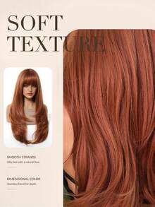 Ginger Copper 26 Inch Synthetic Hair, Bangs Wavy Curls Layered Cut, Voluminous Long Style, Fashion Accessory For Daily, Party, Halloween And Christmas - Dirty Orange - View 4