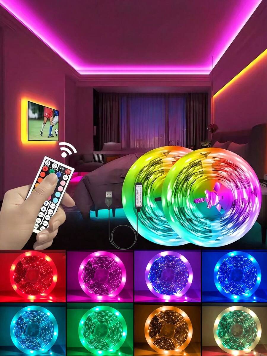 5V USB RGB Colorful LED Light Strip With 44-Key Infrared Remote Control, Color-Changing Flexible Self-Adhesive Light Bar, Suitable For TV Background, Gaming Desk, Bedroom, Home Party Atmosphere Decoration