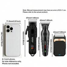 HIENA 男士無線迷你理髮器與刮鬍刀，1/2/3件可選，USB-C充電附LED顯示螢幕，鋰電池理髮修剪器，家用理髮工具，適合初學者理髮師，節日禮物 - 黑色 - 查看 4