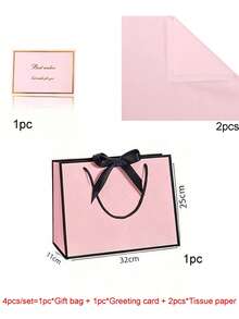 4pcs Pink Gift Bag Set, Includes 1 Gift Bag, 2 Sheets Of Tissue Paper And 1 Card With Ribbon; This Exquisite Paper Handle Bag Decorated With Bows Is Suitable For Weddings, Christmas, Thanksgiving, New Year, Birthday, Valentine's Day (Such As Bridesmaid Or Best Friend Gathering Gifts) And Other Occasions. - Multicolor - View 12