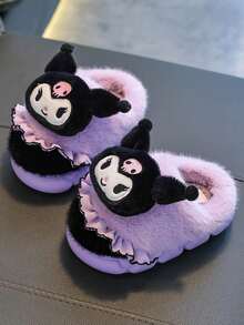 SANRIO 1 Pair Kids Girls Winter Cartoon Cute Non-Slip Indoor Plush Slippers - Purple - View 6