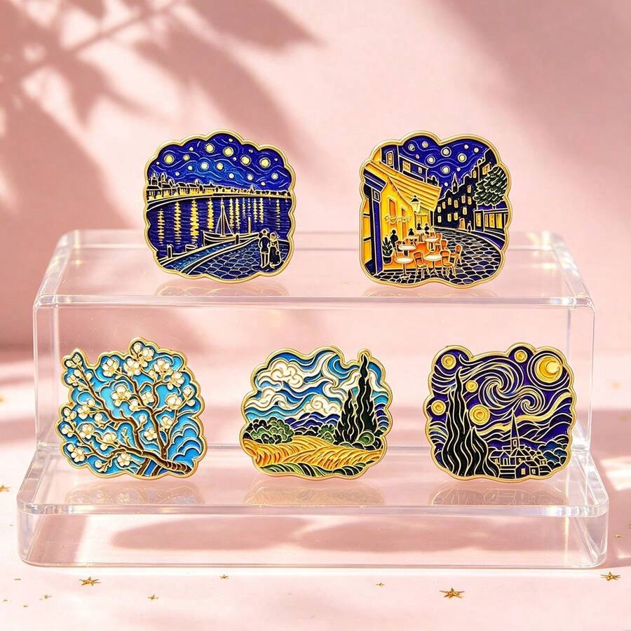 Van Gogh Starry Night Enamel Lapel Pin Badge, Suitable For Backpacks And Bags, Cool Decoration, Gift For Friends