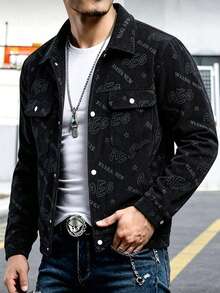 Men's Autumn Outdoor Sports Casual Corduroy Jacket, Minimalist Fashion Jacket - Black - View 2