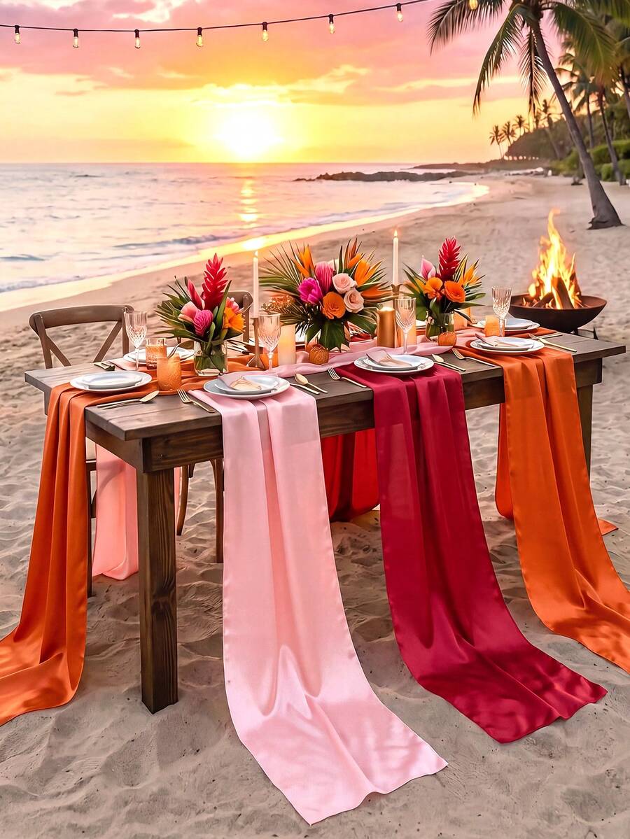 1-6 piezas Camino de mesa de satén rojo, Camino de mesa de seda suave, Faja para silla de 12 pulgadas x 108 pulgadas, Decoración de mesa de comedor y habitación, Perfecto para fiestas, bodas, banquetes, Navidad