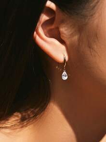 1 Pair Minimalist Luxury Water Drop Rhinestone Earrings, Suitable For Women's Daily Commute Wear - Yellow Gold - View 5