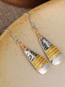 Gmzalx Women's Contrast Water Drop Ear Hooks, Embossed Texture Design, Simple Lines, Vintage Accessory For Daily Commute, Casual And Party - Two-color - View 6