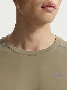 Nike Men's AS M NK DF UV MILER SS Short Sleeve T-Shirt Knit Collarless Short TIF2083-213 - Brown - View 3