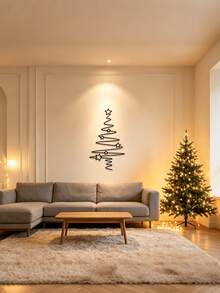 Christmas Tree Line Decoration - Holiday Decor, Suitable For Indoor And Outdoor Use, Elegant Black Metal Tree With Star Decoration, Perfect For Living Room, Patio Or Garden, Christmas Wall Decor - Black - View 4