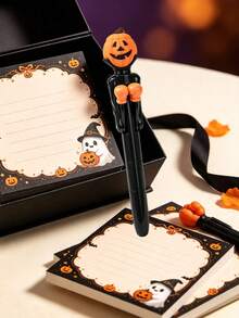 1 Set Halloween Pumpkin Theme Boxing Pen With Ghost Print Sticky Notes, Holiday Stationery Set, Suitable For Halloween Desk Decoration, Holiday Souvenirs And Party Favors - Multicolor - View 9