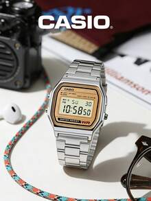 Casio Men's Retro Digital Alarm Chronograph Stainless Steel Bracelet LCD Display Nostalgic Tech Gear For Urban Public Transit And Daily Office Work - one-size - View 7
