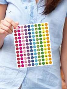 1200pcs (10 Sheets)/Set Happy Smiling Face Self-Adhesive Doodle Stickers, Round Colorful Reward Label Stickers, 10 Styles Happy Smiling Face PVC Waterproof Encouragement Stickers - Multicolor - View 4