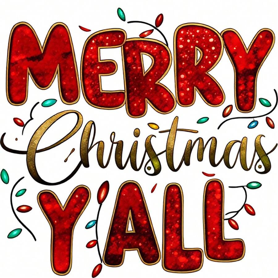 1/2/3PCS Durable Washable Heat Transfer Vinyl, MERRY Christmas YALL Christmas Lights Glitter Letter Holiday Pattern Heat Transfer, Vinyl Print, Heat Transfer Sticker, Iron-On Transfer Sticker Decal - Suitable For Pillows, DIY, Backpacks, T-Shirts, Canvas Bags, Sweatshirts, Jeans, T-Shirts, Clothing, Sewing Supplies - Multicolor - View 1