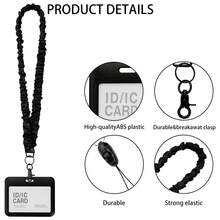 1 Set de Kit de Cordones Retráctiles para Insignias con 2 Portatarjetas (Horizontal & Vertical), 2 Llaveros, Sujetador de Teléfono & Cordón para Teléfono Móvil - Cordón Elástico Arrugado para Identificación/Insignia de Trabajo, Tarjeta de Acceso, Viajes - traje negro - Ver 3