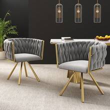 Set Of 4 Dining Chair Space Grey Gold Velvet - 灰色 - 查看 5