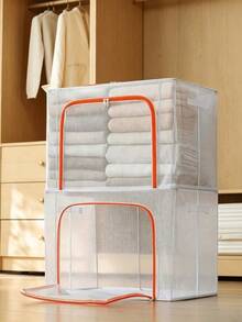 Clothing Storage Box, Transparent For Clear Visibility, Double‑Zipper Opening, Multiple Sizes Available, Large‑Capacity Storage For Clothes And Quilts, Foldable, Dust‑Proof And Moisture‑Proof, A Great Helper For Home Organization - Multiple Specifications - View 4