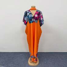 African Patchwork Print Plus Size Dress Women's Clothing 2026 Spring Summer New Vacation Style Loose Fashionable Long Dress - Blue - View 8