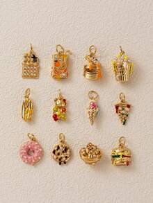 1pc Picnic Snack Pendant Charm, K-Style, 14K Gold Plated Copper Material, Suitable For Daily DIY Handmade, Decorative Earring Embellishment, Factory Semi-Finished Product Production And Other Scenarios - Multicolor - View 3