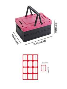 Collapsible Storage Box With Handle, Foldable Plastic Bin For Home Organization And Car Trunk, Space-Saving, Convenient, Easy To Carry. Small Slatted Storage Basket With Lid, Foldable Plastic Slatted Crate, Space-Saving Portable Outdoor Fruit And Vegetable Picnic Basket (Black, Pink, Small), Suitable For Home Kitchen, Office, Bathroom, Bedroom, Pantry. - Multicolor - View 11