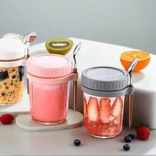 2pcs Reusable Overnight Oats Jars With Lids And Spoons 4-Piece Set, Large Capacity Airtight Oats Container With Measurement Lines, Portable Salad Cups, Suitable For Yogurt, Cereal, Milk - Multicolor - View 6