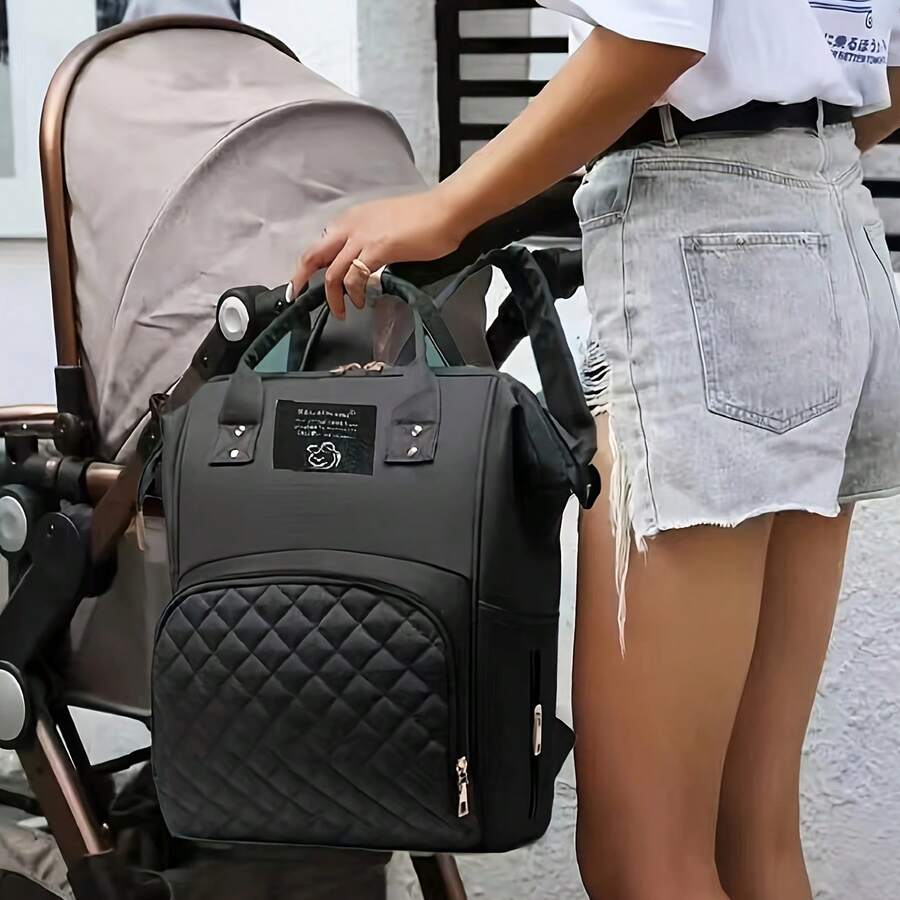 1pc Fashionable Mommy Bag Portable Backpack For Daily Use - Black - View 1