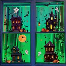 1/3/4 Sheets Halloween Window Decals Set - Spooky Haunted Houses, Pumpkins & Ghosts, Static Cling Stickers For Home & Party Glass Decorations - Multicolor - View 3