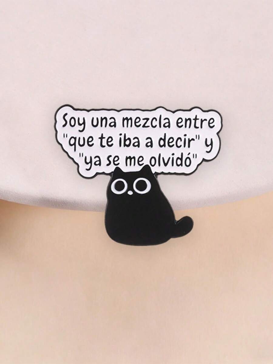 Lindo Gato Negro con Eslogan en Español Pin de Solapa de Esmalte, Broche Decorativo de Animal Meme Divertido