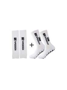 1 Set Breathable Elastic Knit Sports Leg Warmers And Leg Warmers, Anti-Slip Silicone Pad Football Leg Warmers Set, For Men's Outdoor Football Training - Multicolor - View 7