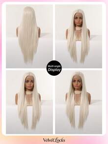 Topshe [Velvet Locks] Peruca Frontal de Renda HD 13x4, Linha de Cabelo Invisível Realista, Cabelo Liso de 32 Polegadas, Múltiplas Cores - Fibra Sintética Resistente ao Calor, Ondas Naturais Pré-Arrancadas, Peruca Feminina de Comprimento de Ombro, Adequada para Festa, Férias, Peruca Frontal de Renda Multifuncional Sem Cola - Multicolorido - Visão 10