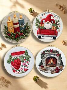 Christmas Decorations Embroidery Kit For Adult Beginners. Includes Manual, Printed Fabric, Hoop, Needles, Threads & Stitch Guide. Great Home Gift For Women. Size: 15x15cm/5.9in Or 20x20cm/7.9in. - Christmas - View 4