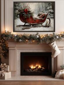1pc Vintage Winter Sleigh Wall Art Print, Rustic Christmas Mural Canvas Poster, Suitable For Bedroom, Living Room, Kitchen, Canvas Wall Art, Fun Bathroom Decor, Room Decor, Home Decor, Dorm Decor, College Decor, Christmas Holiday Gift, Framed/Unframed - 1pc - View 9