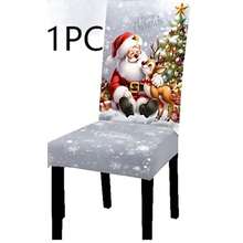 1/2/4/6/8/36Pcs Christmas Chair Covers, Print With Santa Claus Hugging Reindeer, Snow‑Dusted Xmas Tree, Gift Boxes And "Merry Christmas" Lettering, Elastic Washable Dining Chair Slipcovers For Home Hotel Xmas Party Gift - Multicolor - View 12
