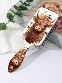 1pc Popular Highland Cow Pattern INS Style Air Cushion Oval ABS Home Portable Hair Brush - Multicolor - View 3