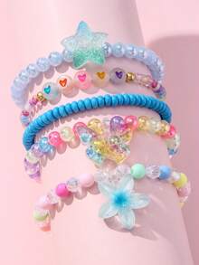 5pcs Children's Heart Butterfly Flower Charm Bracelet Set, Heart Beaded Jewelry Bracelet Set, Suitable For Holiday Party Birthday Gift, Girls Accessories, Random Color - Multicolor - View 14