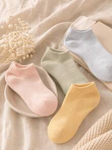 5/10 Pairs Women's Short Socks, Macaron Multi-Color Solid, High Elasticity Breathable Sweat-Absorbing, Combed Cotton, Anti-Slip Durable Non-Stuffy, Simple Colorful Socks For Daily Commute Home Leisure - Multicolor - View 6