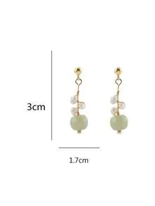 1pair Faux Jade Noctilucent Twisted Design Imitated Faux Pearl Earrings Suitable For Women - Multicolor - View 6