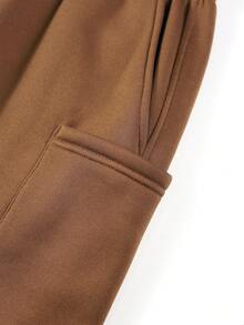 Celana Sweatpants Longgar Model Lebar Lurus untuk Musim Semi/Gugur dengan Tali Serut di Pinggang, Potongan Menjuntai, Celana Kasual Serbaguna untuk Pria - Coklat - View 5